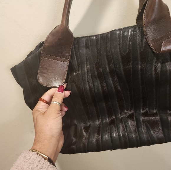 Abro made in Italy Vintage Leather Fur black and Brown Shoulder bag - Picture 2 of 12